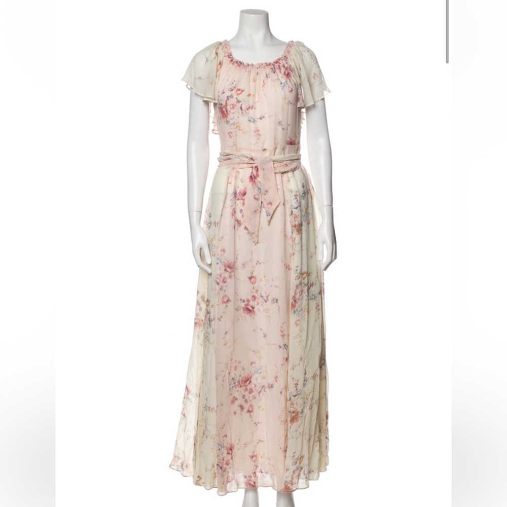 LoveShackFancy Silk Long Pink Floral Dress